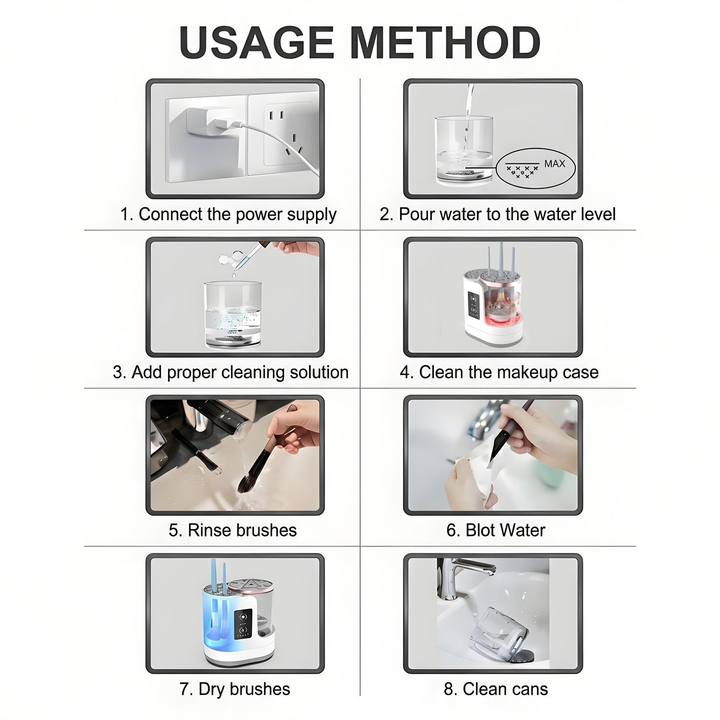 Electric Makeup Brush Cleaner Machine With Makeup Brush Dryer-Holder-Portable Automatic USB Cosmetic Brushes Cleaner Tool for All Size Beauty Makeup Brush Set,Eyeshadow, Blush Brush (White-A)