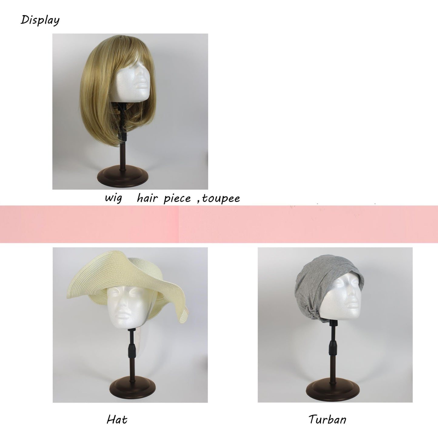 FASHION DO 2 PACKS Adjustable wig or hat styrofoam mannequin head holder stand (13”to 17”)