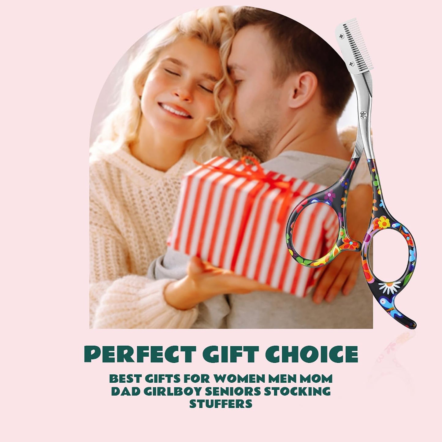 DINNAT Eyebrow Scissors With Comb, Facial Grooming Scissors Kit, Professional Precision Eyebrow Trimmer Scissors,Perfect For Gifts For Women and Men (Black Flower)