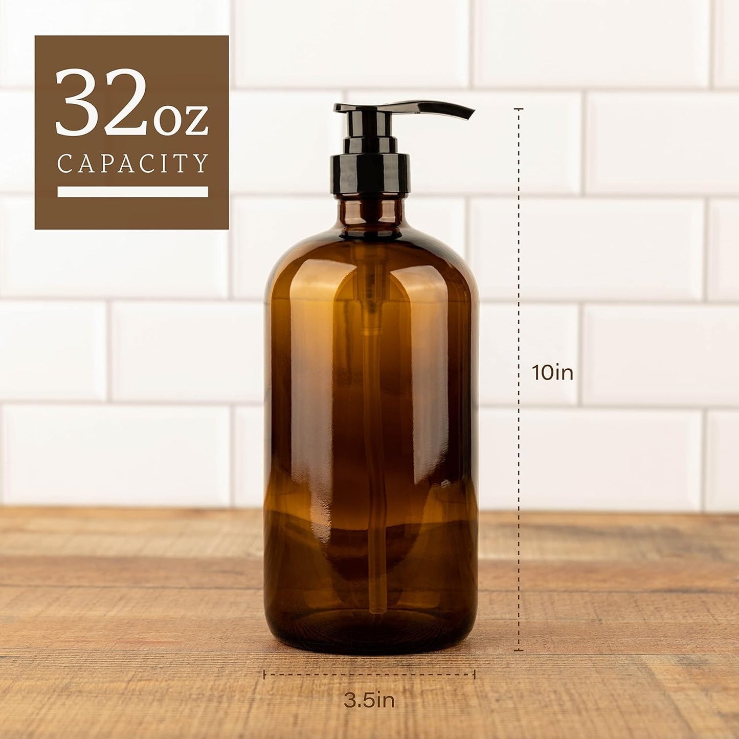 32 Ounce Glass Large Soap Dispenser - Refillable Shampoo and Conditioner Bottle with Pump for Shower and Bath - 1 Liter Shower Bottle- by Kitchentoolz