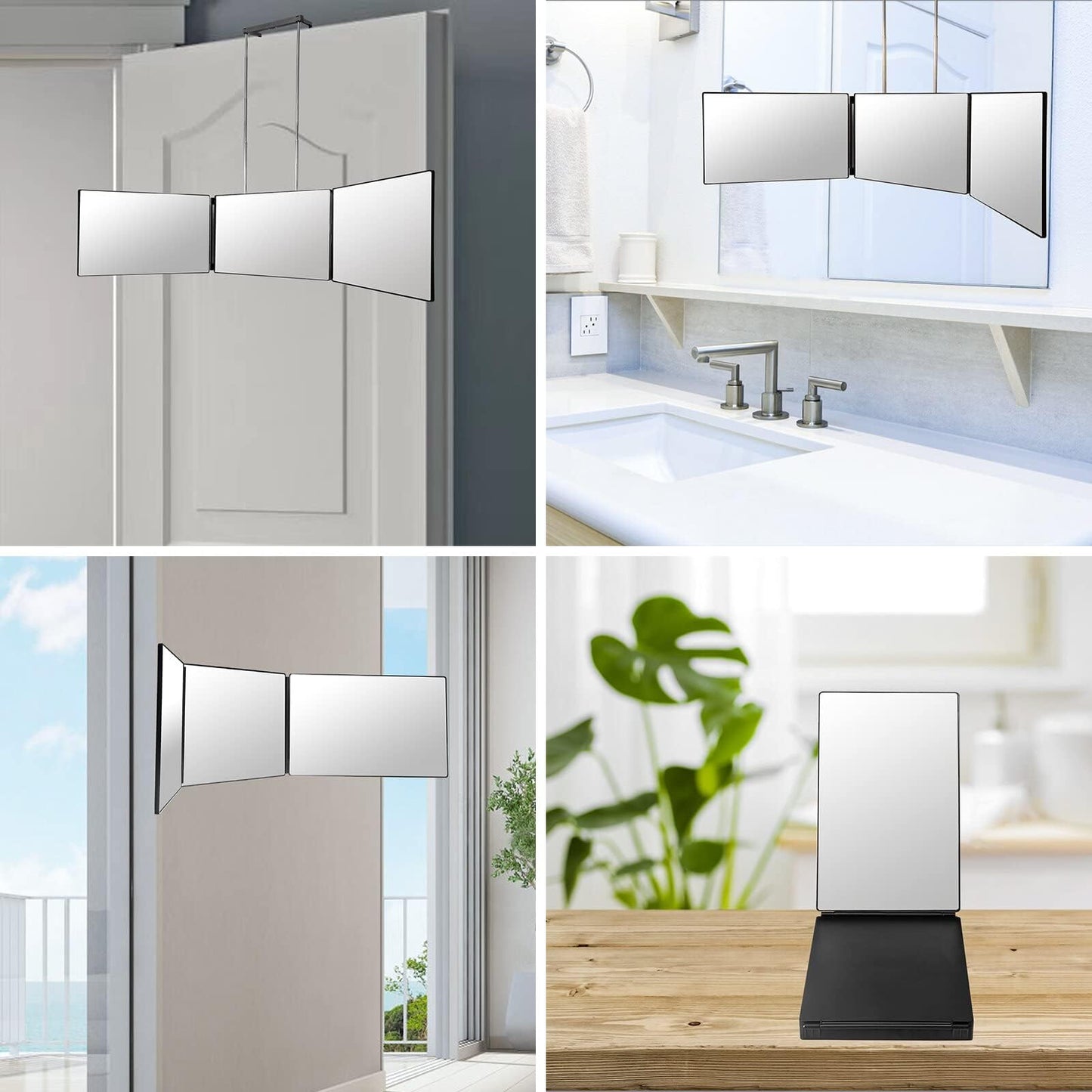 SELF FIND 3 Way Mirror for Hair Cutting, 360° Mirror for Haircuts for Men, Barber with Height Adjustable Telescoping Hooks for Makeup and Hair Styling1