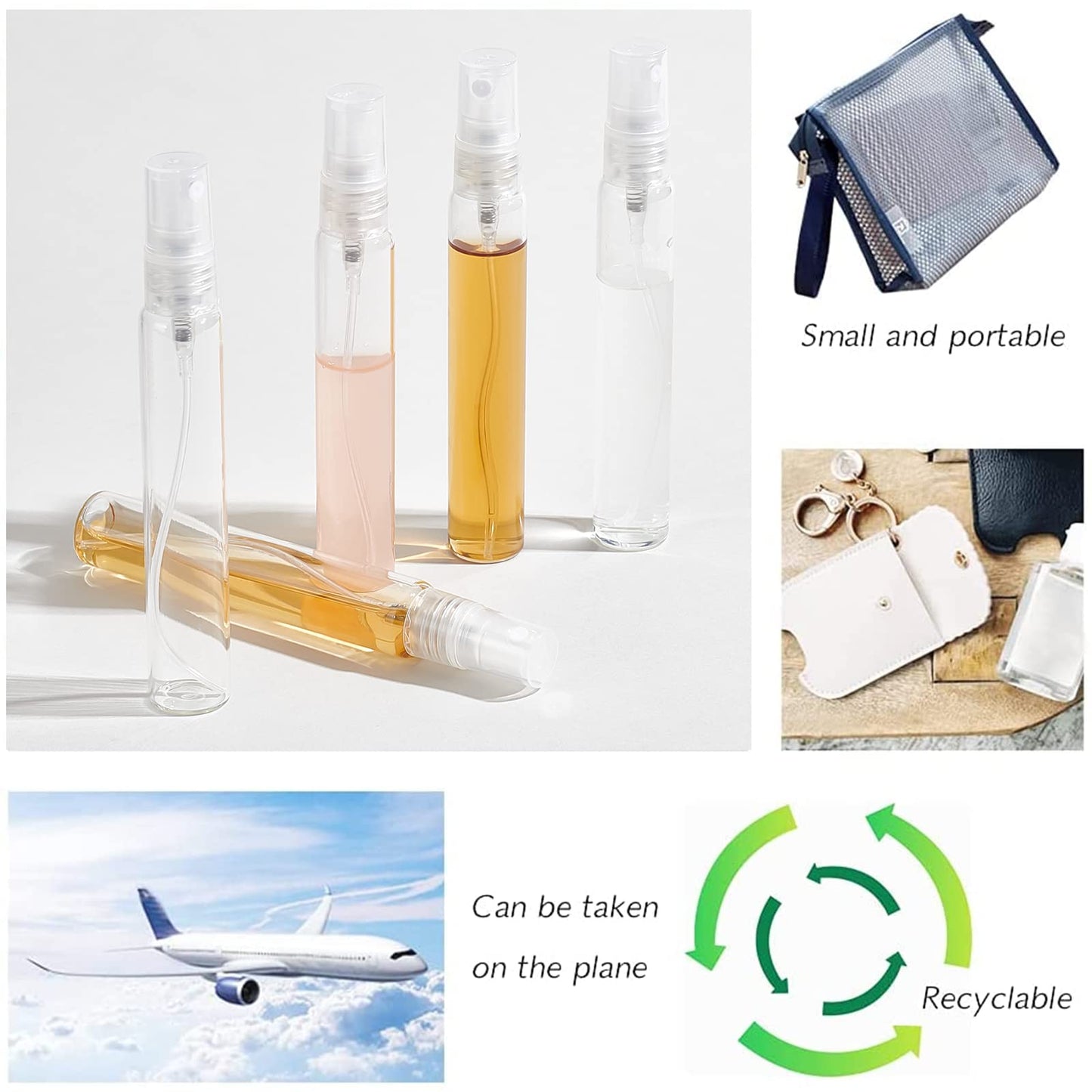 BENECREAT 20 Pack 15ml(0.51oz) Clear Glass Perfume Bottle Refillable Portable Fine Mist Spray Bottles with Funnel and Dropper for Essential Oils, Perfume and Cosmetics Liquid