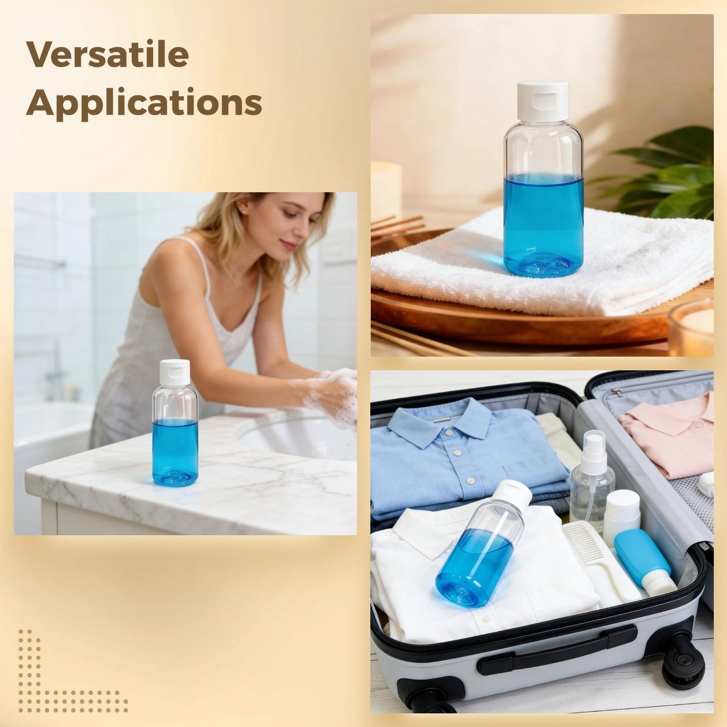 Lnrueg 60 Pcs 2 oz Clear Plastic Empty Travel Bottles, 60 ml Mini Lotion Bottles with Flip Cap, Refillable Liquid Dispensers, Travel-size Containers for Lotion, Shampoo, Conditioner, Body Wash