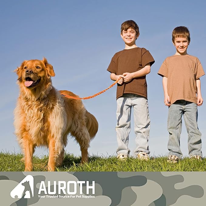 AUROTH Heavy Duty Bungee Dog Leash for Large Breed Dogs, No Pull for Shock Absorption with Car Seat Belt, 2 Padded Handles 4.5Foot 6Foot Training Dog Leash Orange