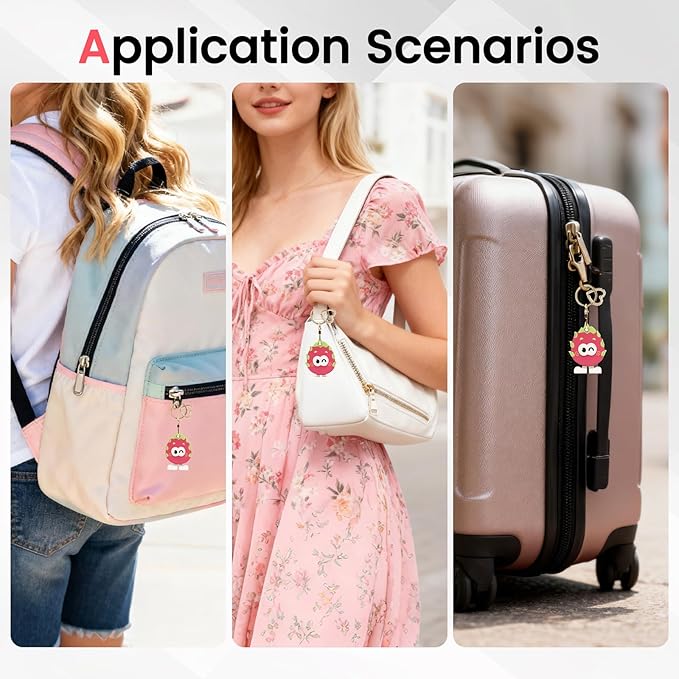 MC Fashion PU Leather Keychain Holder Case Compatible with AirTag, Cute Food-themed GPS Tracker Case Charm Key Ring