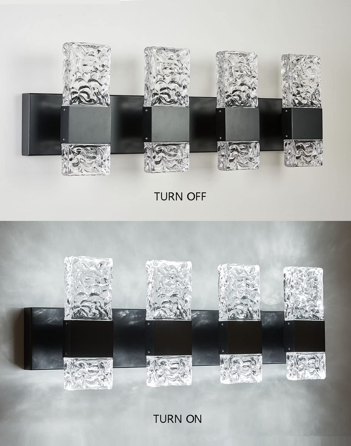 OYLYW Black Bathroom Light Fixtures Crystal Bathroom Vanity 4 Light Over Mirror Modern LED Wall Light ,6000K Cool Light,40 Watts