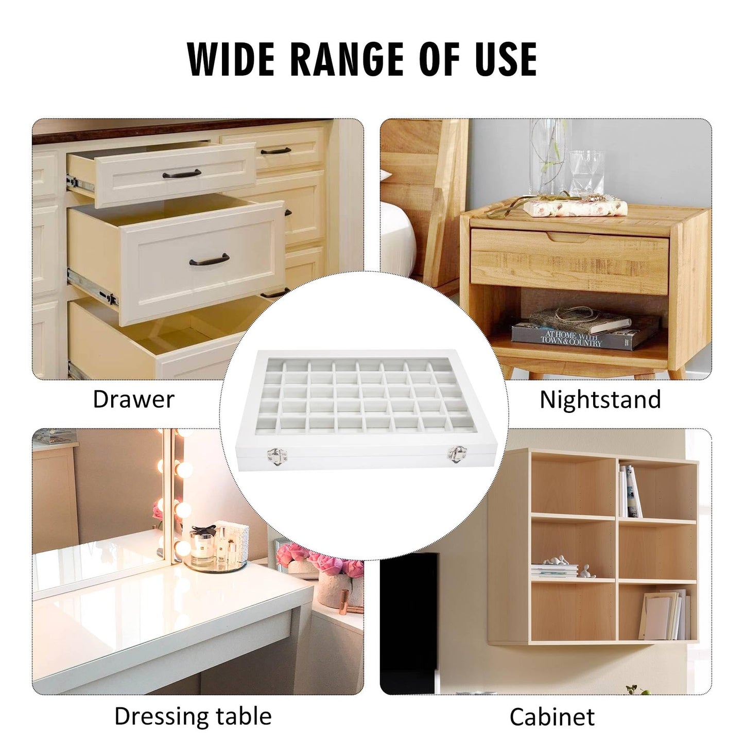 Siveit Jewelry Tray Organizer Box 48 Grid Jewelry Display Organizer Box with Transparent Lid Rings Earrings Necklaces Pendants Display Box Suitable for Women and Girls (48 Grid, White)