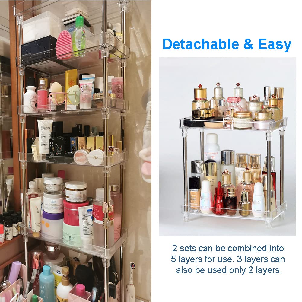 QIYUSHRY Bathroom Organizer Countertop Storage Clear 3 Tier Skincare Organizer Acrylic Corner Shelf Rack Stand for Makeup Cosmetic Perfume Vanity Tray Kitchen Living Room Supplies