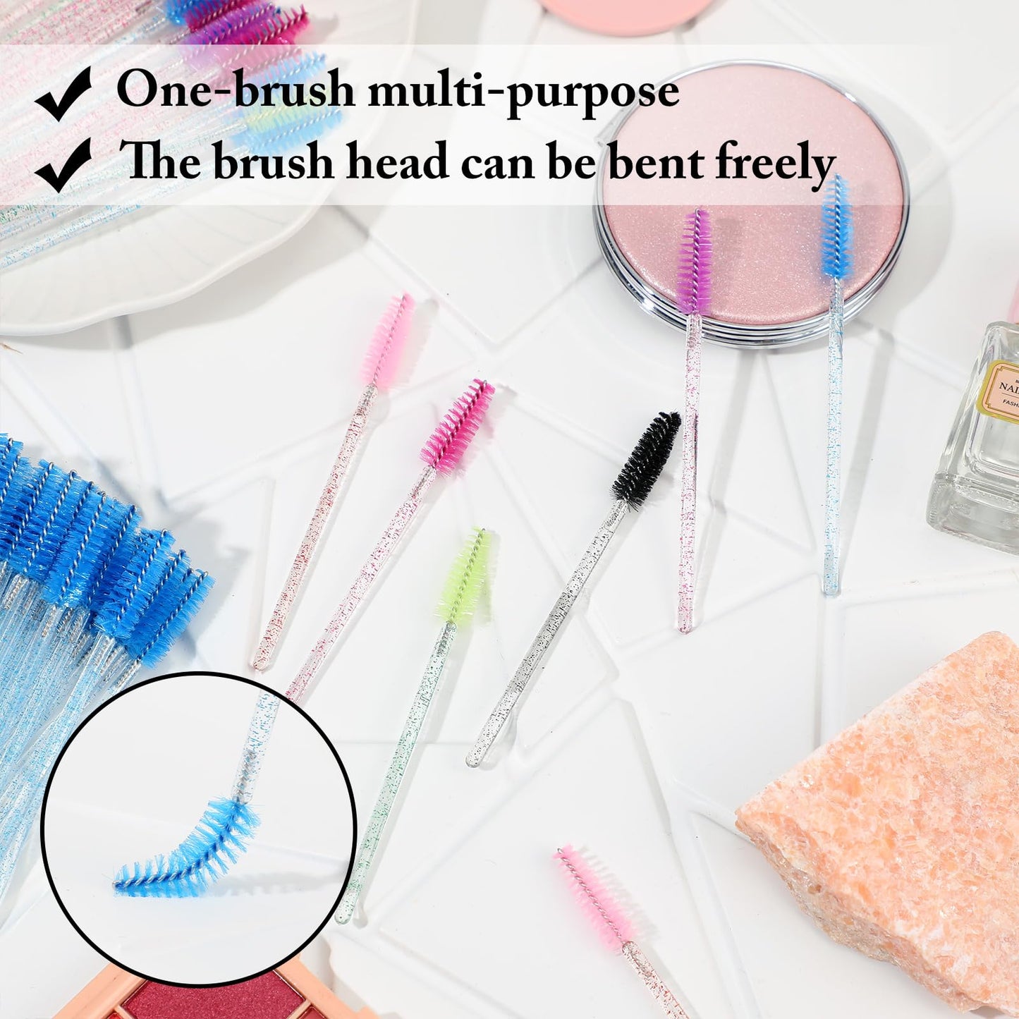 Skylety 1000 Pcs Disposable Mascara Wands Bulk Eyelash Brush Spoolies Makeup Applicator Eyelash Wands for Eye Lash Extension, Eyebrow Comb, 3.9 x 0.2 x 0.3 Inch(Glitter,Colorful)