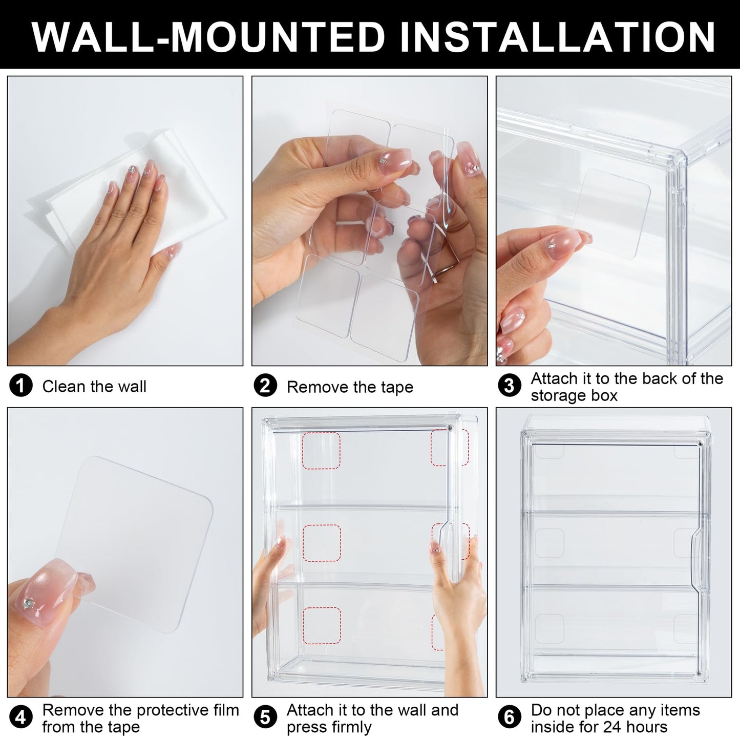 2 Pack 3-Tier Clear Acrylic Display Case Wall-Mounted & Stackable Organizer with Magnetic Door, Dustproof Storage Cabinet for Collectibles Handmade Models (2, 10.6"(L) x 5.1"(W) x 14.2"(H))