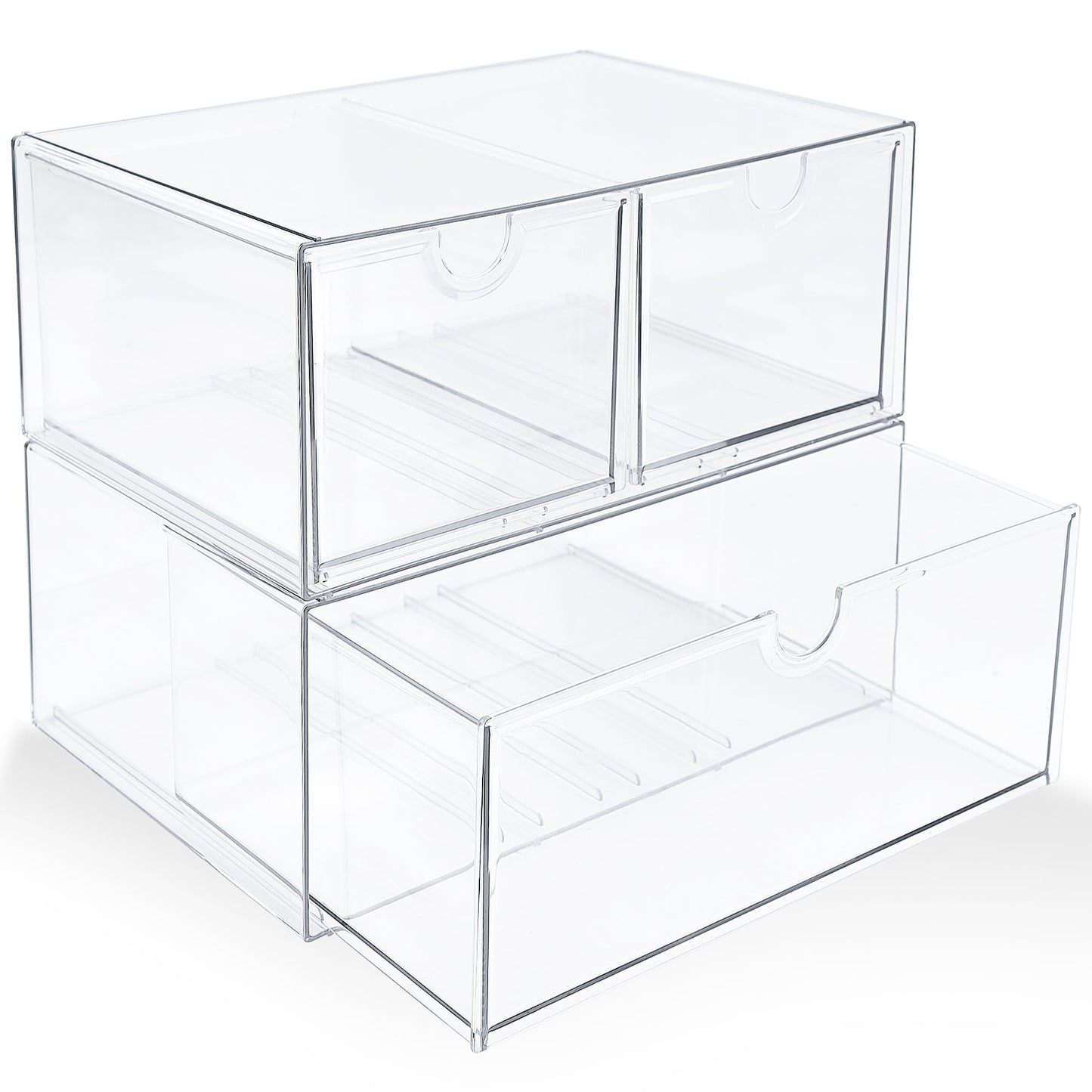 Prsildan Acrylic Drawer Makeup Organizer with 3 Drawers, Clear Stackable Storage for Baby Bottles, Craft, Jewelry & Hair Accessories, Multi-Use for Vanity, Countertop, Office Desk Organization