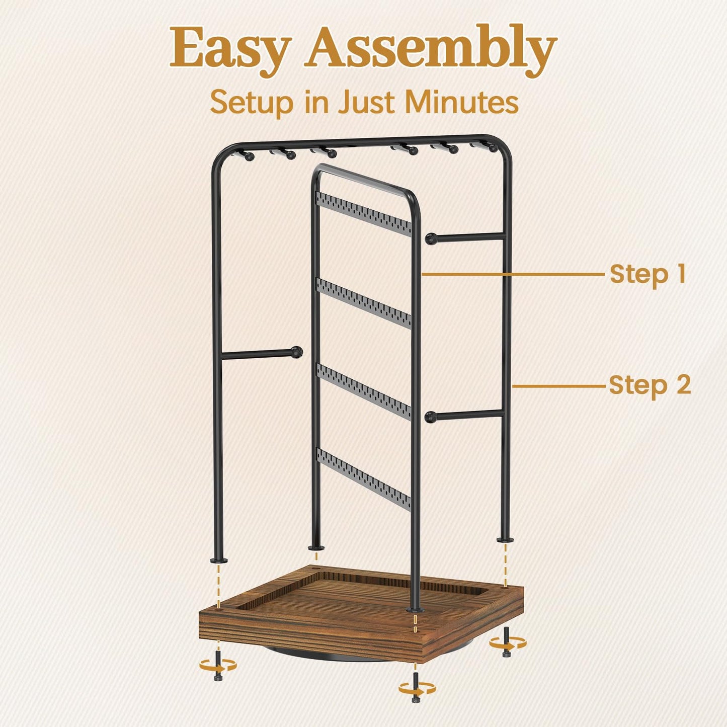 MODOWEY Earring Necklace Holder Organizer Jewelry Stand, Wood Rotating Display Tree for Vendor Selling, Tiered Tower Rack for Pierced Stud Bracelet 90+ Pieces Storage, Easy Access for Women, Black