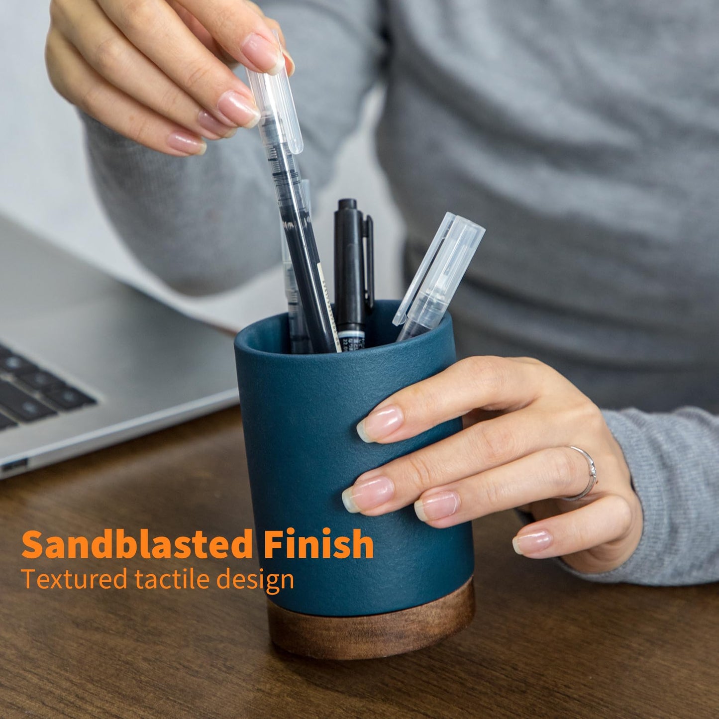 Pen Holder for Desk, Ceramic Pencil Organizer & Makeup Brush Holder, Office Decor and Desk Accessories,Perfect Office Organization,Teacher Supplies(Royal Blue, Set / 2)