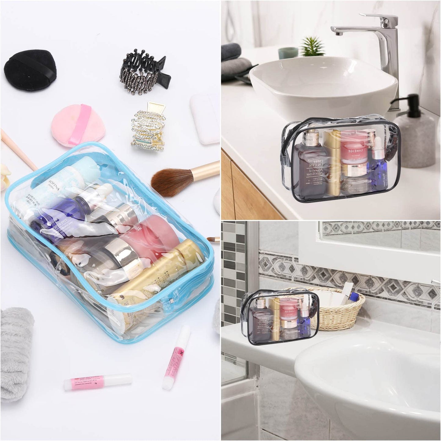 Tbestmax 10 Pcs Clear Cosmetic Bags Small Makeup Bags Portable Waterproof Travel Toiletry Bags Colorful Organizer, 7.5"x 4.8"x 2.3"