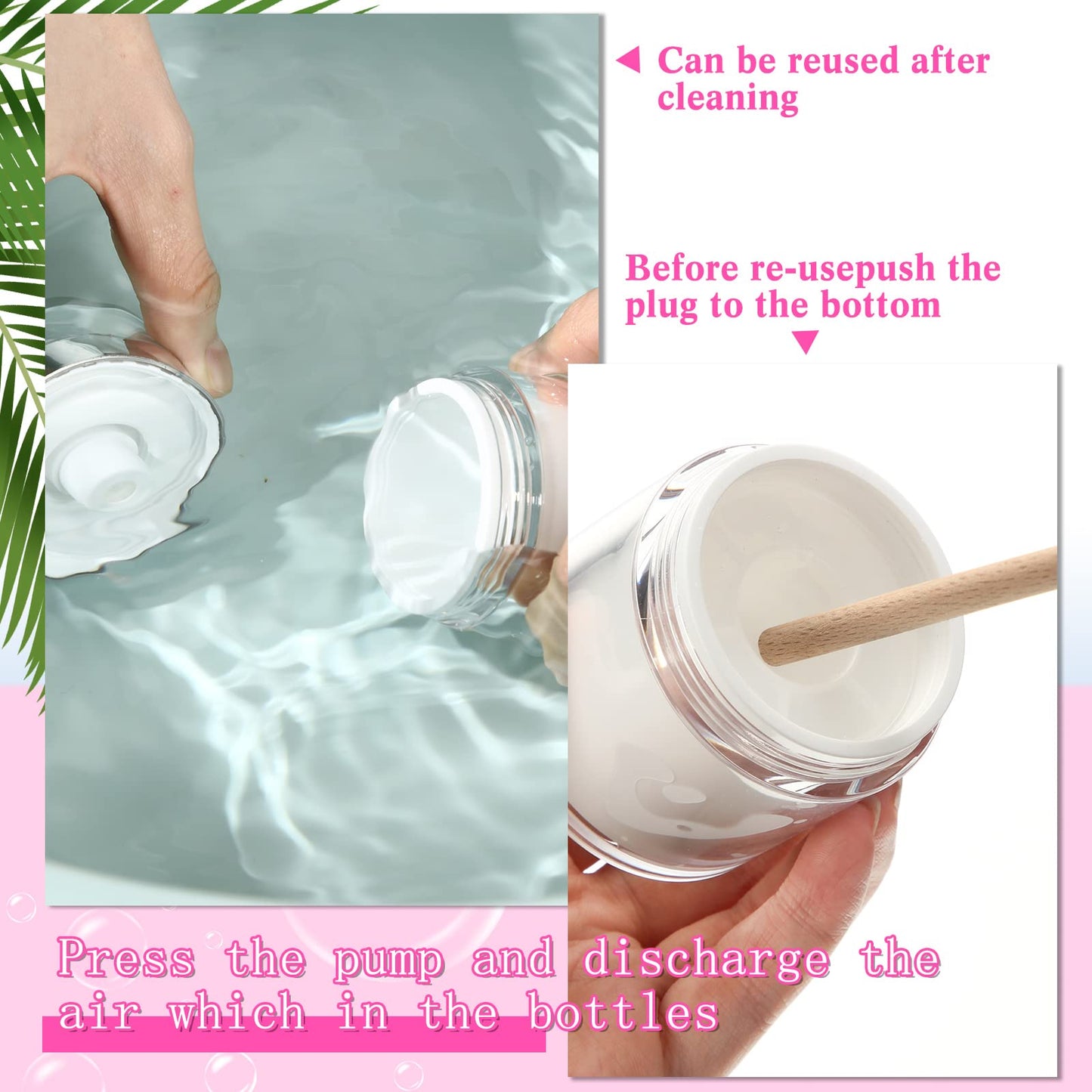 4 Pack Empty Airless Pump Jar Acrylic Airless Cosmetic Container Portable Refillable Travel Size Cream Vacuum Bottle Lotion Jar with Pump Lid for Skincare Cream, White(1.7 oz)