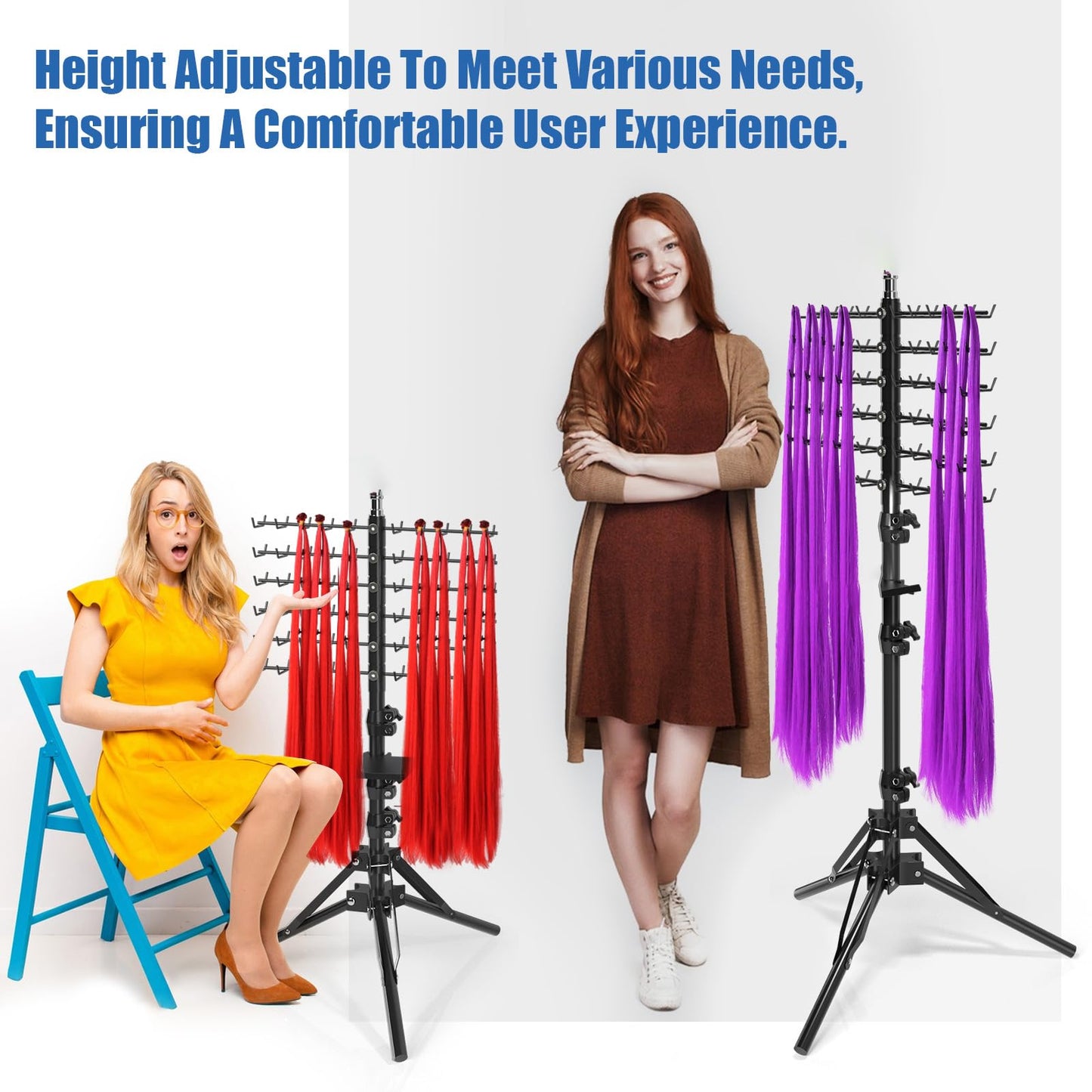 Moricher Braiding Hair Rack 120 Hooks Adjustable Tripod Stand 16-62 Inch, Metal Hair Braiding Rack Stand for Salon Station Styling & Weave Holder Organizer
