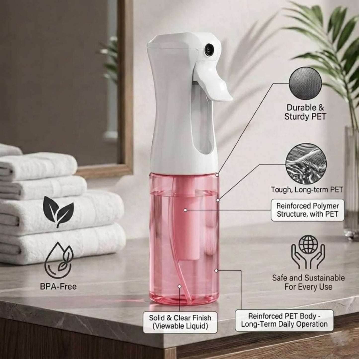 VIGOR PATH Continuous Fine Mist Spray Bottle – 6.7oz/200ml Refillable Water Mister for Hair, Cleaning, Plants & Beauty (Variety Pack)