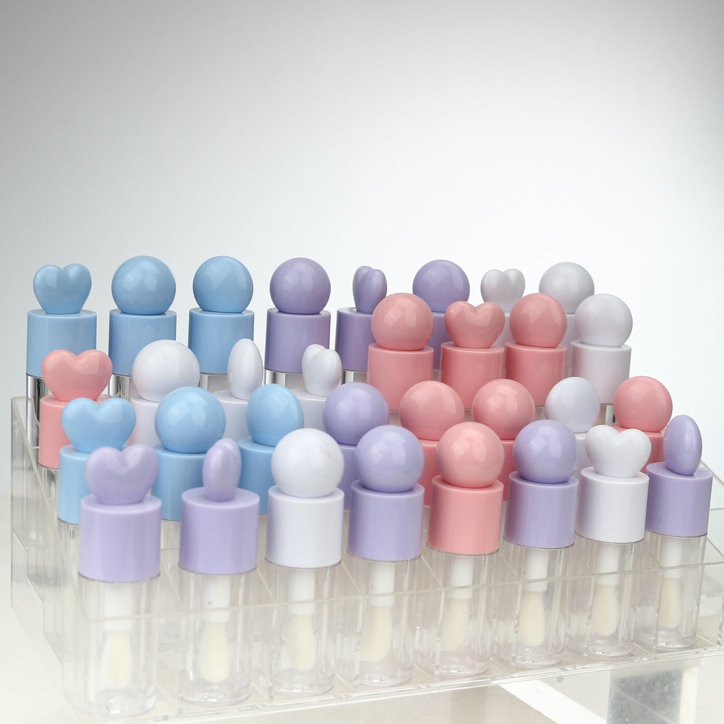 COSIDEA 18pcs 4ml 0.13oz Round White big doe foot wand lip gloss tubes for DIY Ball shape lipgloss containers tubes with thick brush