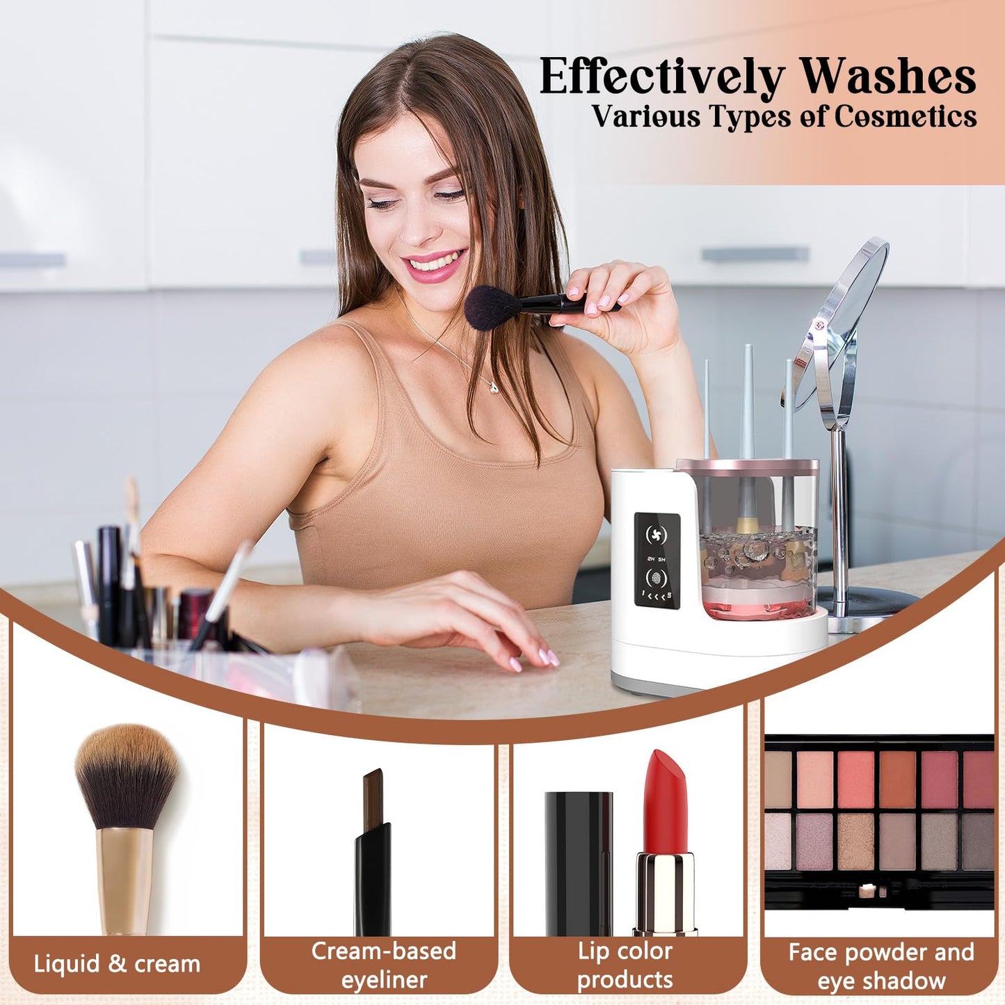 3-in-1 Electric Makeup Brush Cleaner Machine, Automatic Make Up Brushes Dryer, Portable Cosmetic Brushes Cleaner Tool for All Size Beauty Makeup Brush