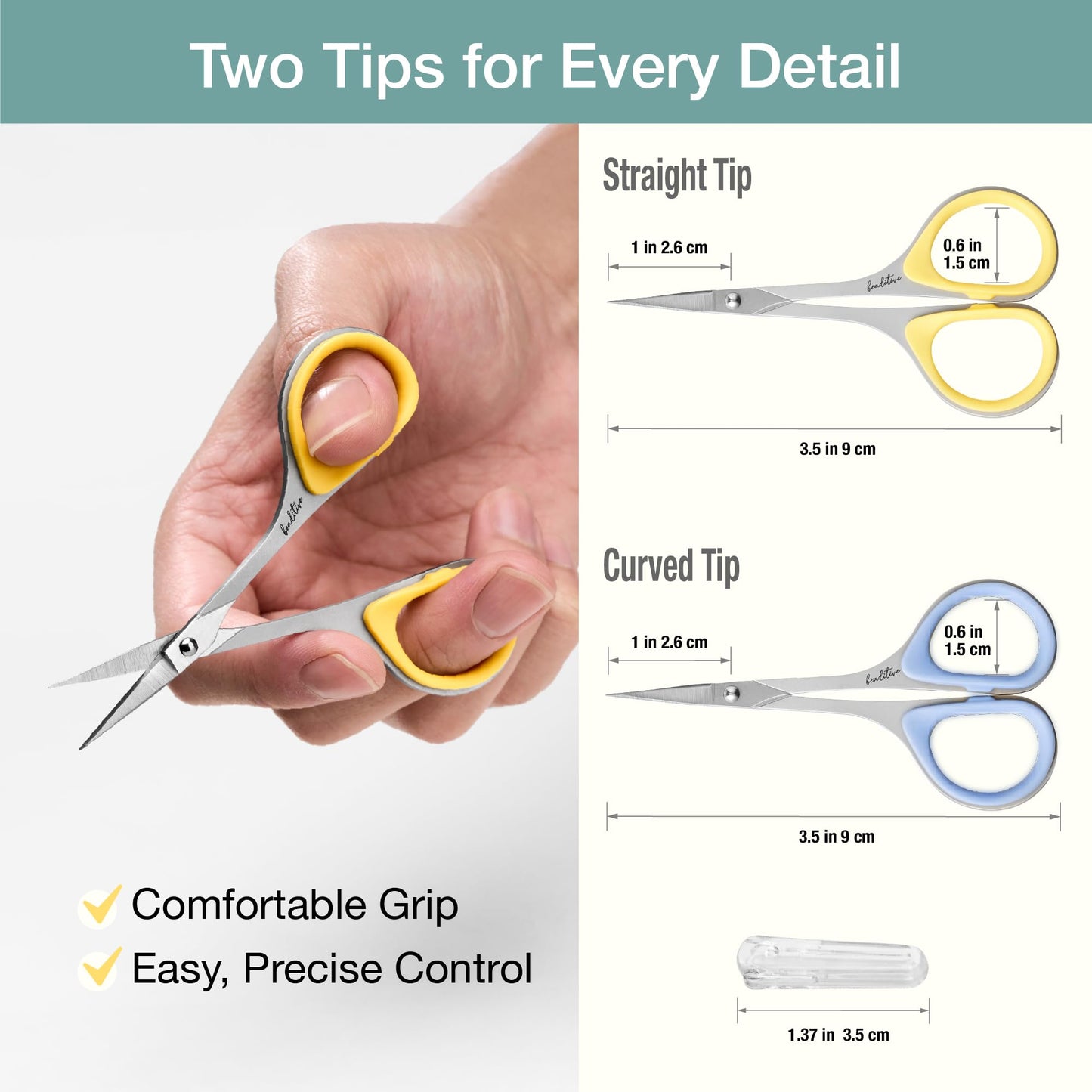 Beaditive Sewing and Embroidery Scissors Set (2 pcs) Curved and Straight, Sharp, Stainless-Steel Design | Precision Tips, Ergonomic Rubber Handle Grip | Small, Compact DIY Use (Extra Sharp)