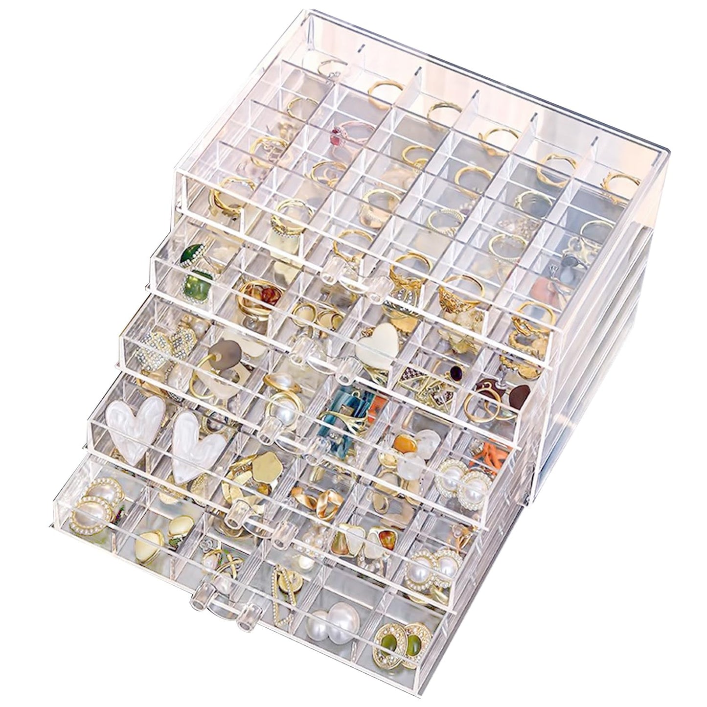 SPAKOWN Earring Organizer, Acrylic Jewelry Holder Organizer with 5 Drawers Stackable Earring Storage Case Jewelry Boxes for Women (Clear)