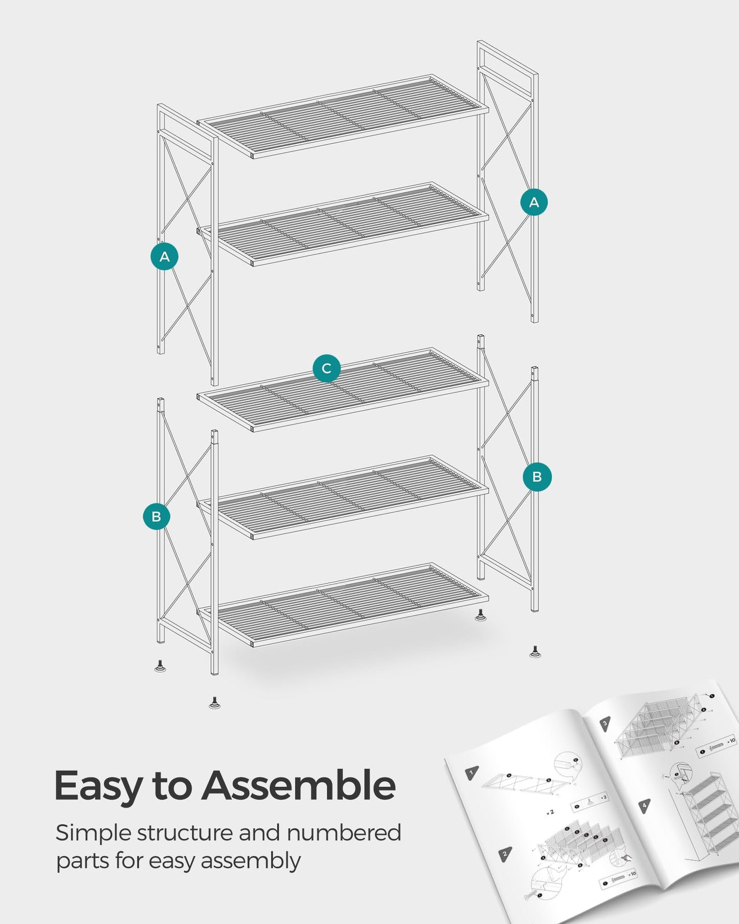 SONGMICS 5-Tier Metal Storage Rack, Shelving Unit with X Side Frames, Dense Mesh, 12.6 x 31.5 x 57.3 Inches, for Entryway, Kitchen, Living Room, Bathroom, Industrial Style, Ink Black UBSC185B01