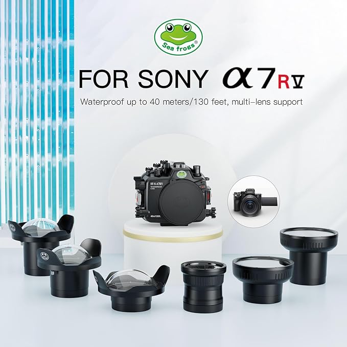 Sea frogs Underwater Camera Case Compatible with Sony A7RV for FE 24-70 F4 ZA OSS with Wide Angle Fisheye Lens IPX8 40m/130ft Maximum Diving Depth A7R-5 Waterproof Camera Housing for Diving A7R-V