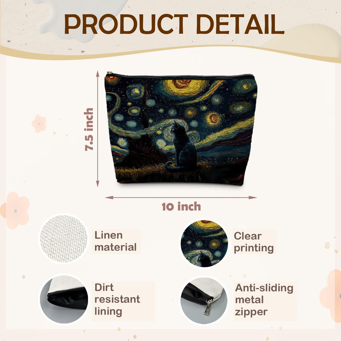 ignytiger Starry Night Black Cat Makeup Pouch Cosmetic Bag Mom Lady Gifts for Women Cat Lovers, Cat Bag for Women