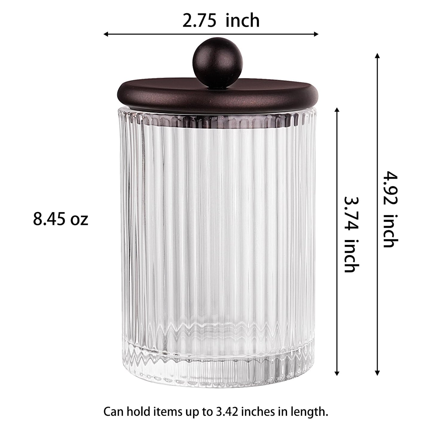 Komashr 3Pack Glass Qtip Holder Dispenser Set - Bathroom Canister Storage Organizer for Cotton Balls, Swabs, Floss Picks, and Makeup Sponges with Matte Black Metal Lid - Clear Vanity Apothecary Jars