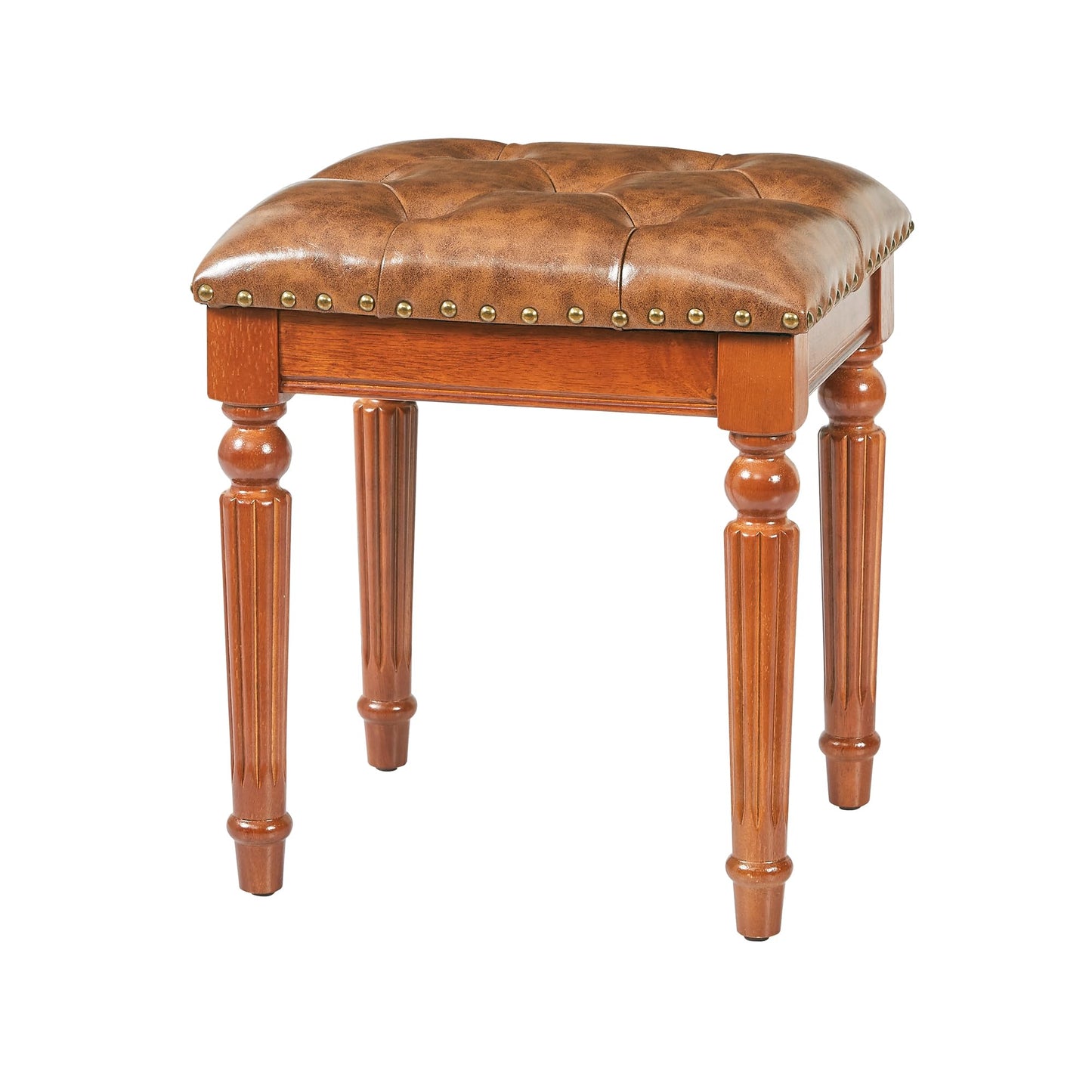 KUKEJCM Microfiber Leather Vanity Stool for Makeup,Solid Wood Carvied Vanity Bench Seat,Convertible Piano Stool and Dining Table Chair with Padded Ottoman,Classic Dressing Table Chair for Bedroom
