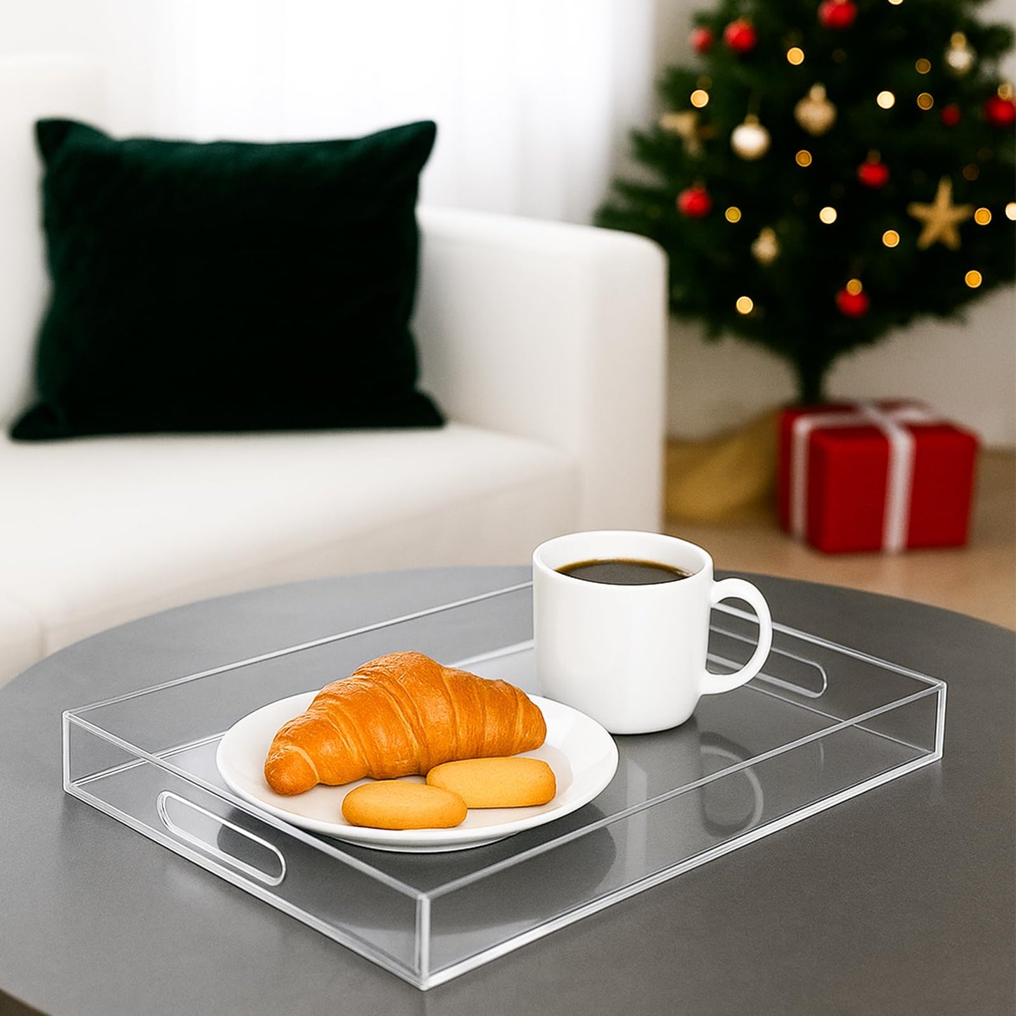 Allhercom 12"x16" Acrylic Serving Tray with Handles, Spill Proof Clear Decorative Tray, Lucite Tray for Coffee Table, Vanity, Makeup Organizer