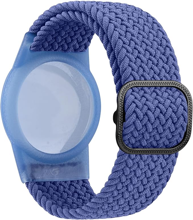 Vanjua Wristband for Apple AirTag, Protective Case Compatible with Air Tag GPS Tracker Holder with Braided Bracelet, Adjustable Anti Lost Watch Band for Toddler Child Elder (Black+Blue)
