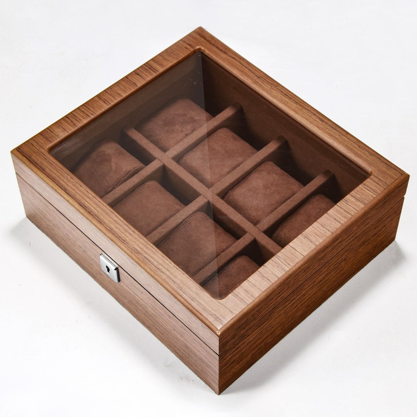 RoYiio 8 Slots Wood Watch Box for men, Watches Storage Box with Glass Lid & 8 Removable Velvet Pillow, Premium Watch Case Men Girls Father's Day Gift