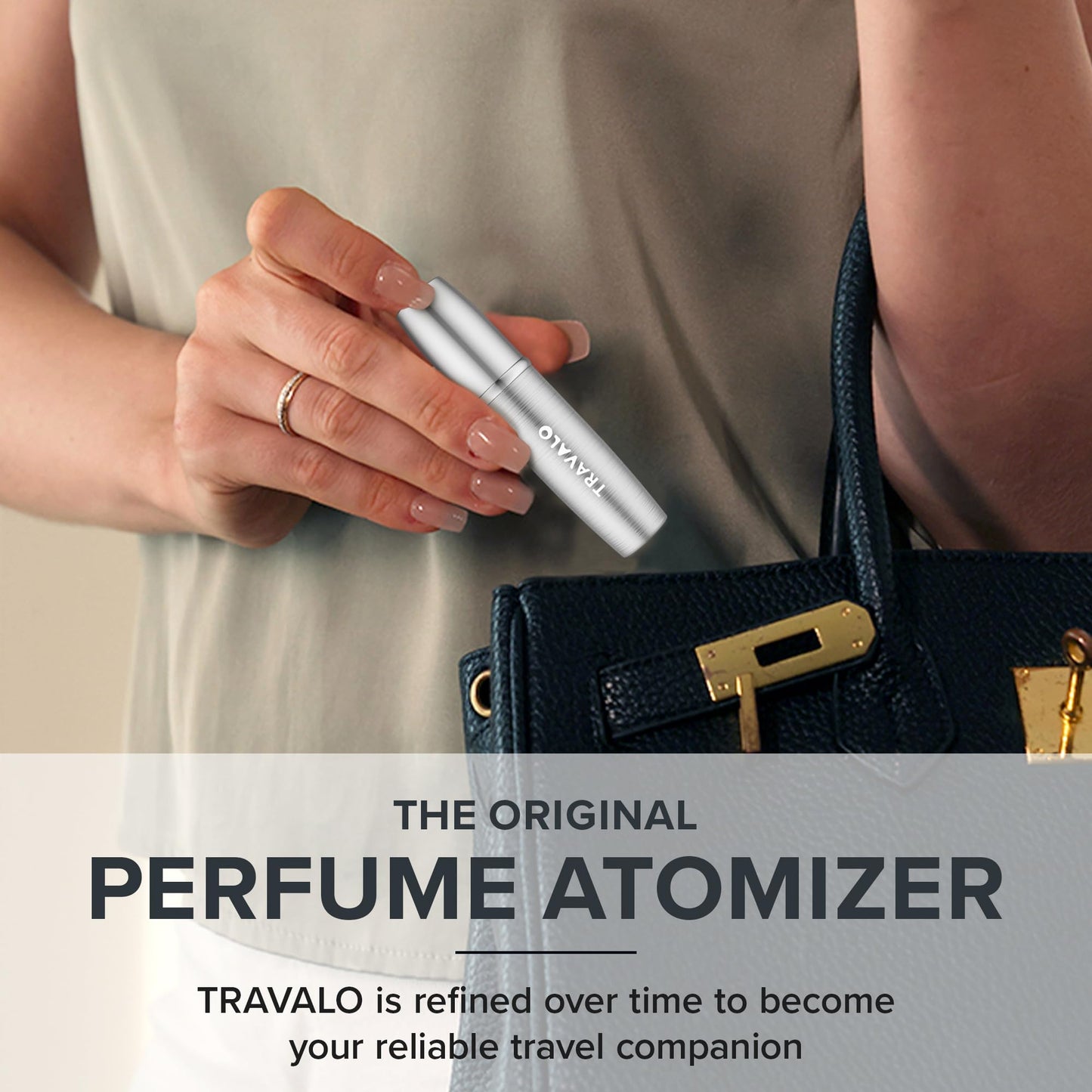 Travalo LUX Perfume Atomizer - Leak-Proof and TSA Approved for Air Travel - Reusable Airtight Easy Fill Mini Pump Sprayer - Lightweight Portable - Brushed Polished Metal Alloy Outer Shell - Silver