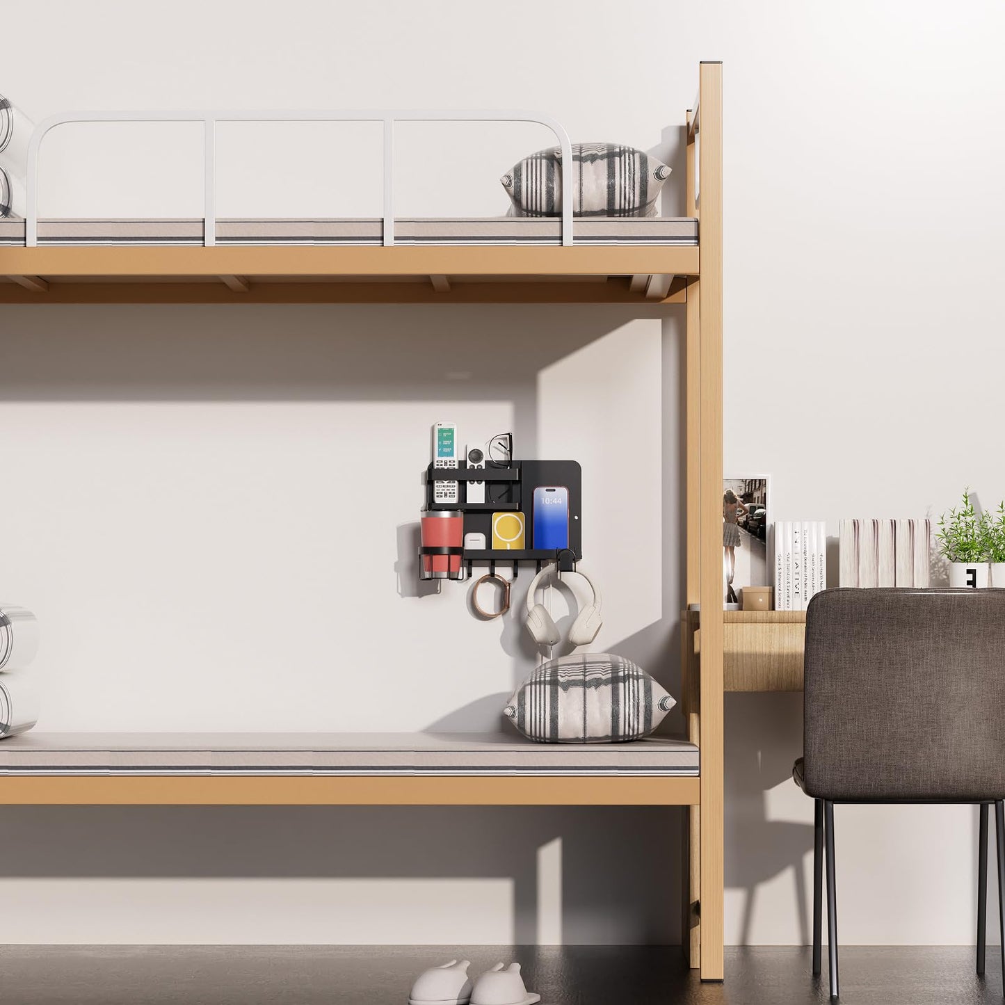 Versatile Bedside Wall Organizer, Floating Bedside Shelves, Wall Mount Essential Accessories for Room Decor, Dorm, Makeup Organizer, Remote Control Holder,Night Stand
