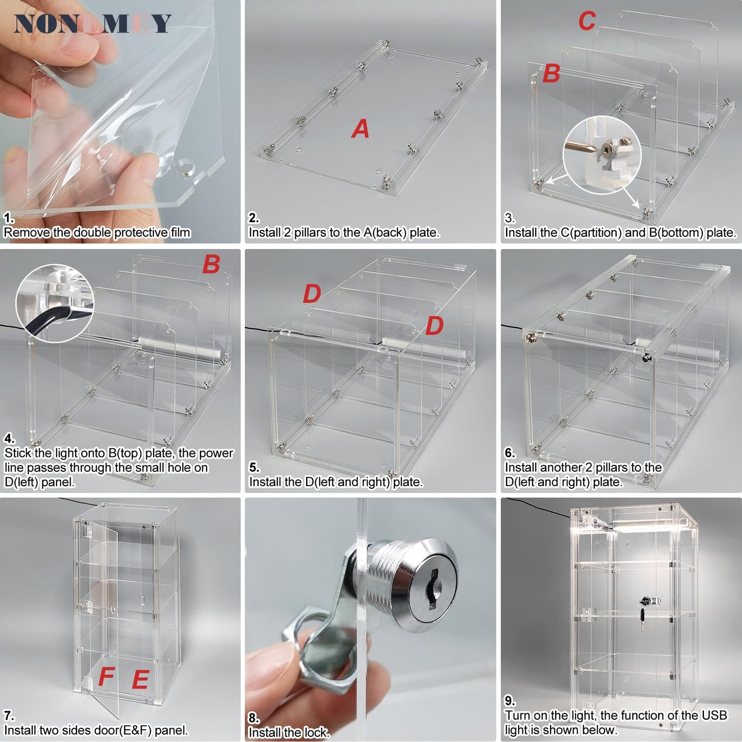 NONEMEY Acrylic Display case with Lock,2 Tier Lockable Security Display Case, Dustproof Protection Countertop Organizer Box for Collectibles (2Tier 14×8×16inch;35×20×41cm)