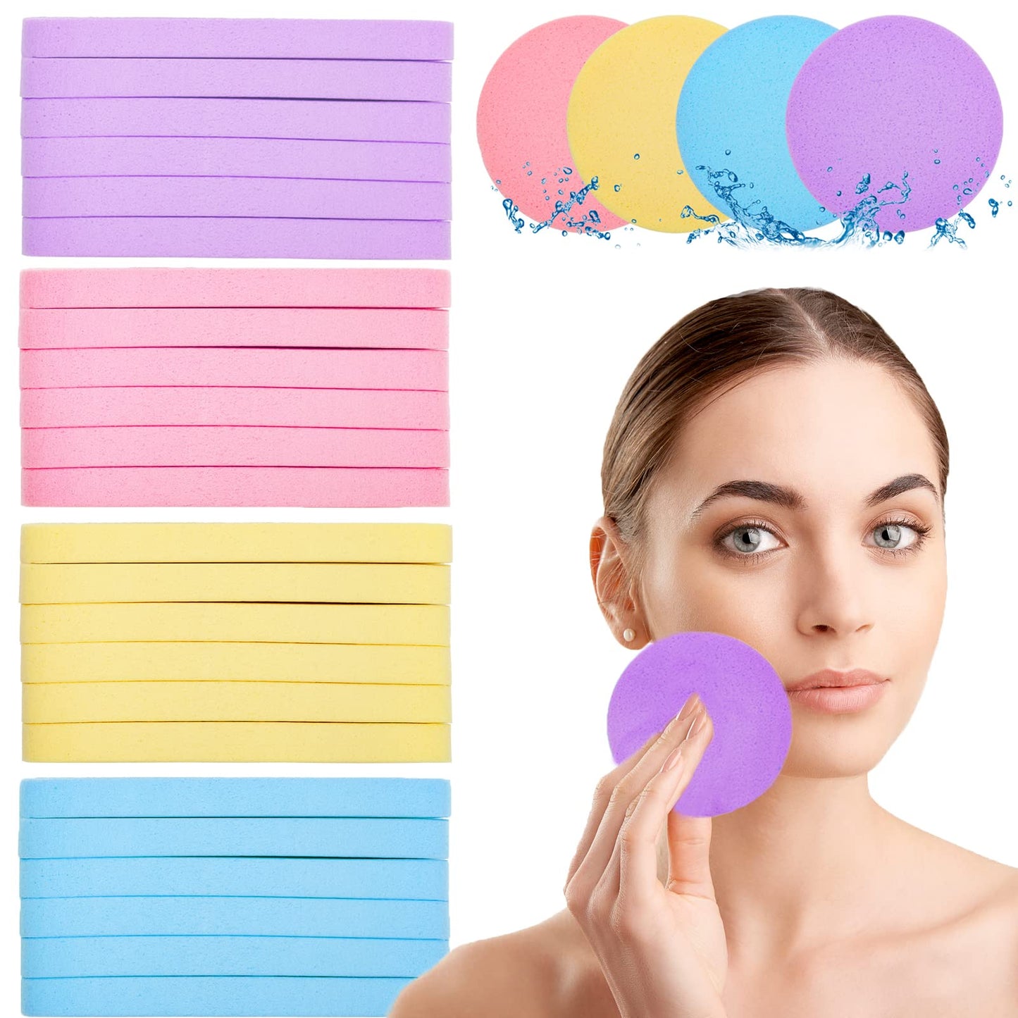 120Pcs Facial Compressed Facial Sponges for Women, Coldairsoap PVA Professional Makeup Sponge Female Removal Pads Compress Exfoliating Face Cleansing Rounds Wash Pad as Valentine's Day Gift
