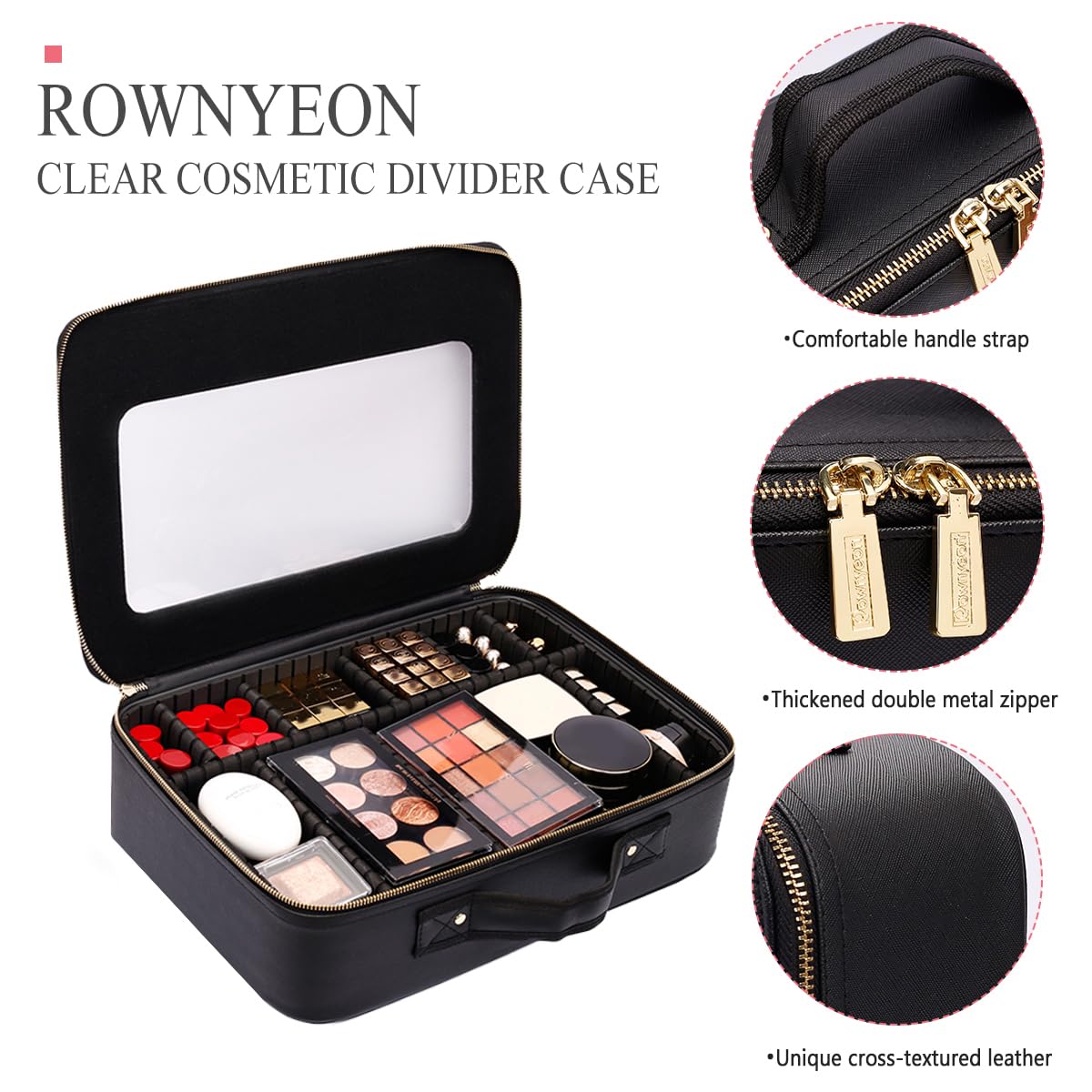 ROWNYEON Large Makeup Train Case Travel Clear EVA Makeup Bag Organizer Visible Waterproof TPU 16.1" Cosmetic Bag for Women