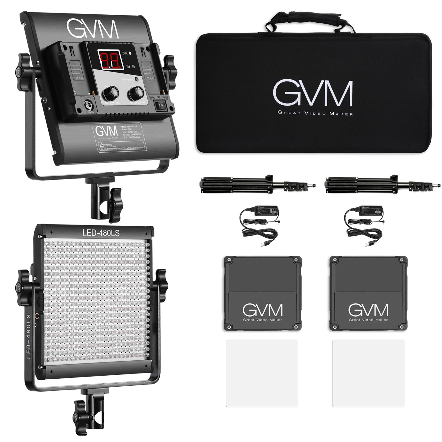 GVM 2 Pack LED Video Lighting Kits with APP Control, Bi-Color Variable 2300K~6800K with Digital Display Brightness of 10~100% for Video Photography, CRI97+ TLCI97 Led Video Light Panel +Barndoor