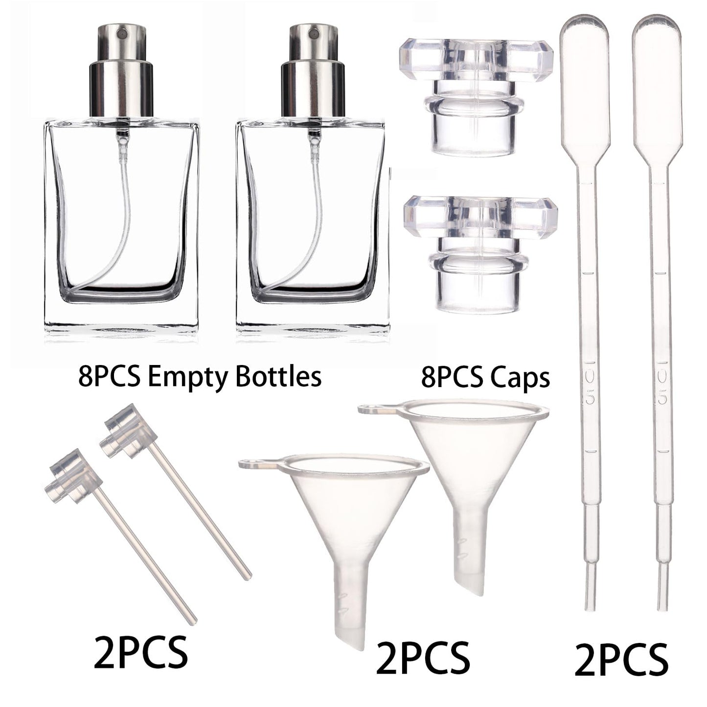 Empty Glass Perfume Bottle, Mini Portable Square 30ml Transparent Refillable Liquid Perfume Bottle for Eau De Toilette, Glass Perfume Bottles for Women- 8 Pack (Clear)