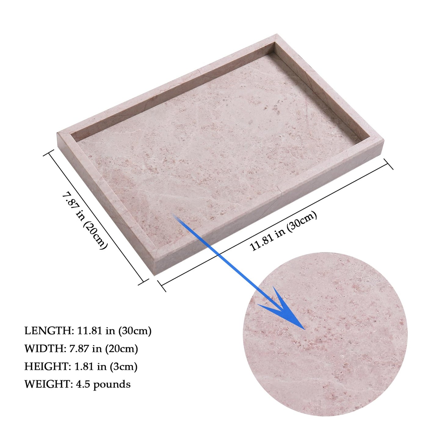 Yew & Tulip Natural Pink Marble Vanity Tray, Nature Rose Cream Marble Serving Tray for Bathroom, Kitchen, Vanity, Home Decor, Wedding etc. (12" x 8" x 1.2")