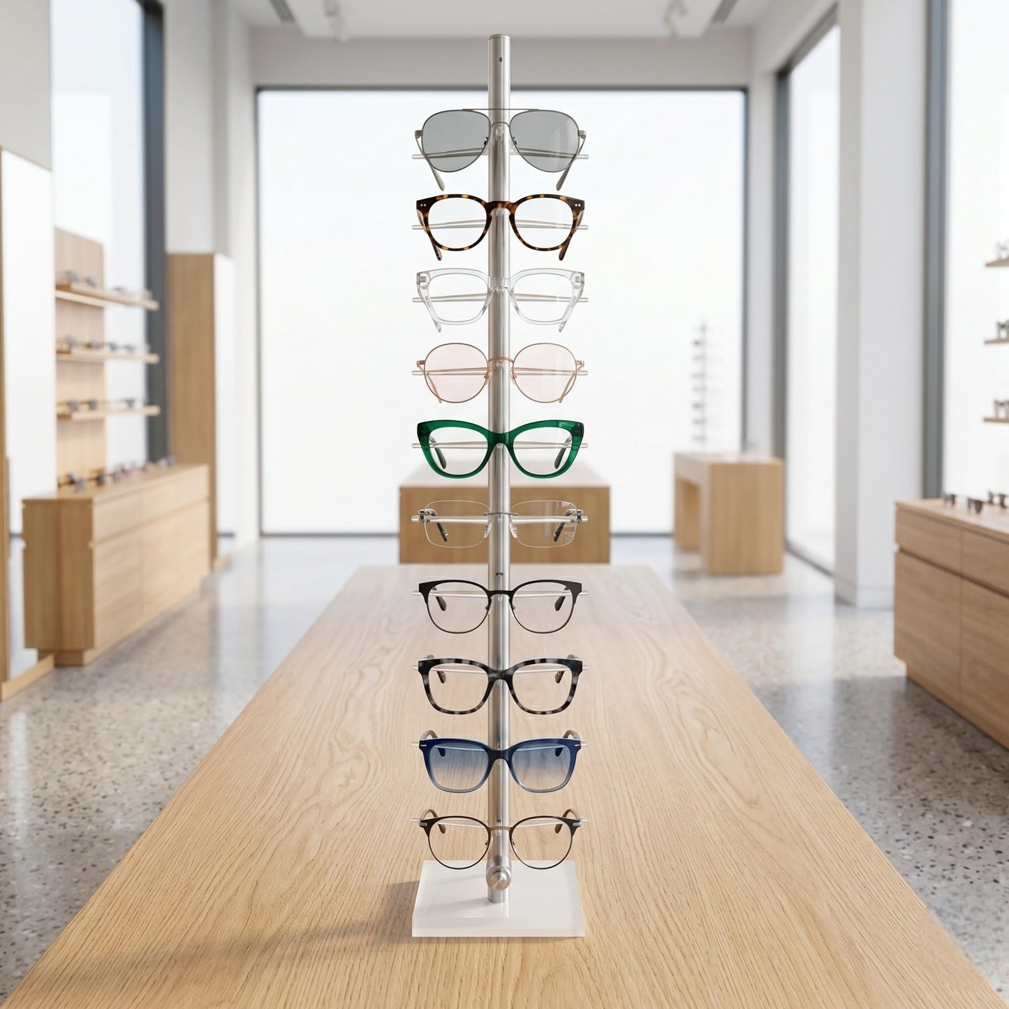 Modular Locking Optical Display – Countertop Rack – Steel & Plastic – Secure Retail and Sunglass Display (30 Frame Capacity)