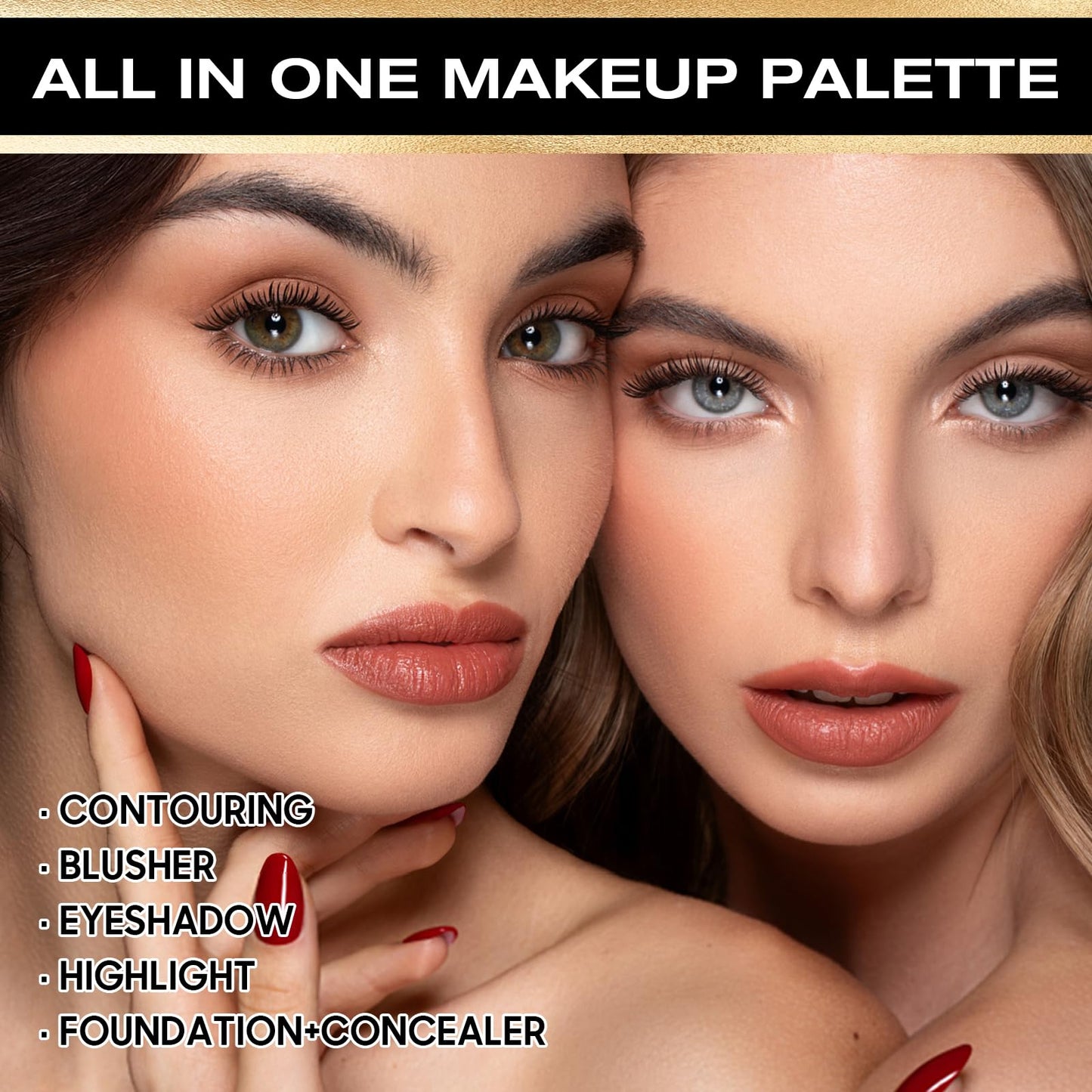 16 Color (Waterproof All-in-One Palette) Highlighter + Concealer + Eyeshadow + Blush, all in one makeup palette, Crease-Proof & Sweat-Resistant for Flawless Glow, Travel-Friendly Cosmetic Set