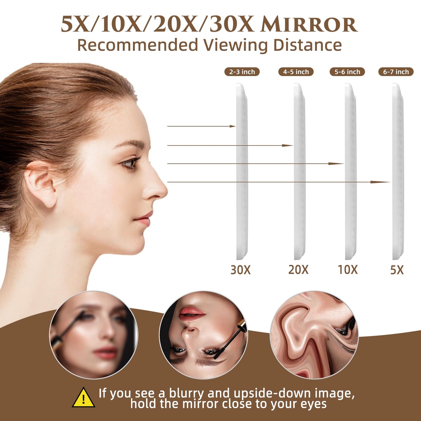 Junyaoxuan Tri-fold Vanity Mirror with Light,1X/5X/10X/20X/30X Makeup Magnifying Mirror with Lights,Rechargeable Travel Makeup Mirror with Foldable Stand,Dimmable in 3 Colors,Touch Control
