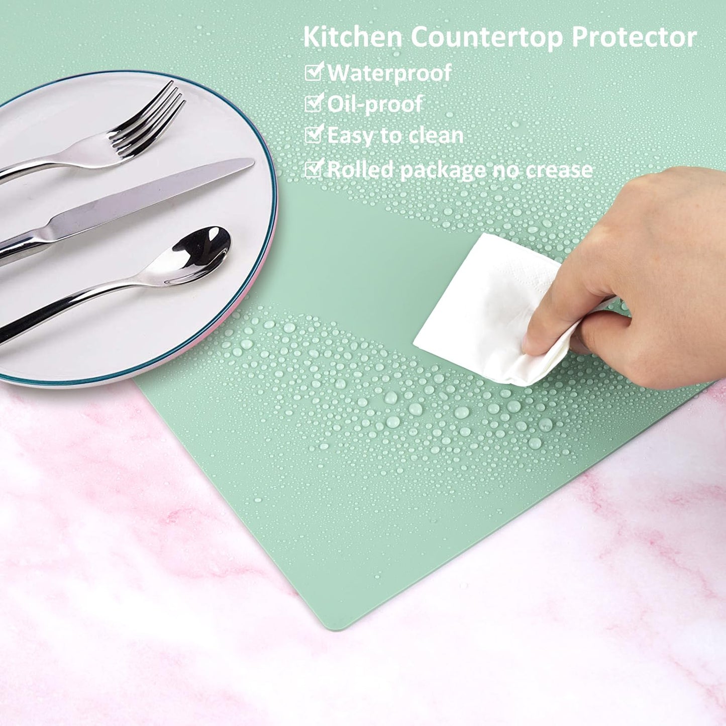 Silicone Mat Heat Resistant Mats for Countertop, Large Silicone Mats for Kitchen Counter Crafts Workbench Table, Size 48x24 inches Thick 2mm,Rolled Package,Light Green