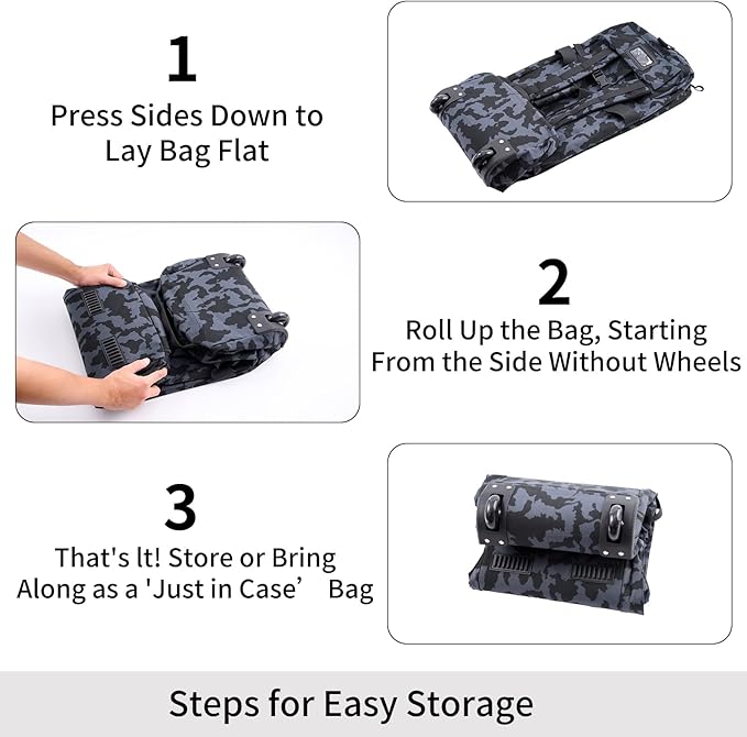 80L Waterproof Rolling Duffel Bag with Quick-Release Straps, Military Tactical Wheeled Foldable For Deployment Traveling Camping Sporting (Camouflage +Drawstring bag)