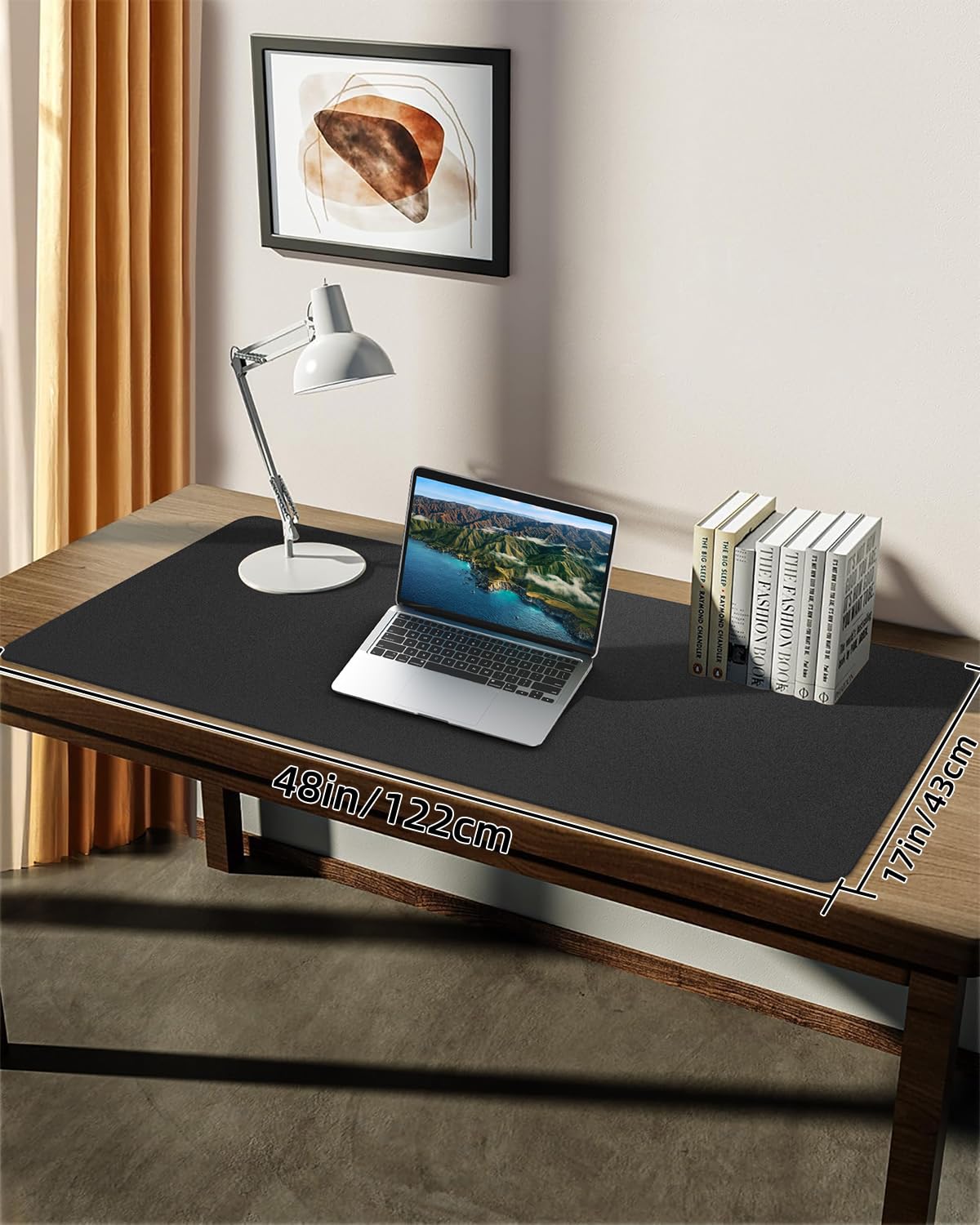 Leather Desk Pad Protector,Large Desk Mat, Mouse Pad, Non-Slip PU Leather Desk Blotter, Laptop Computer Desk Keyboard Mat, Waterproof Desk Writing Pad for Office/Home (Black, 48" x 17")