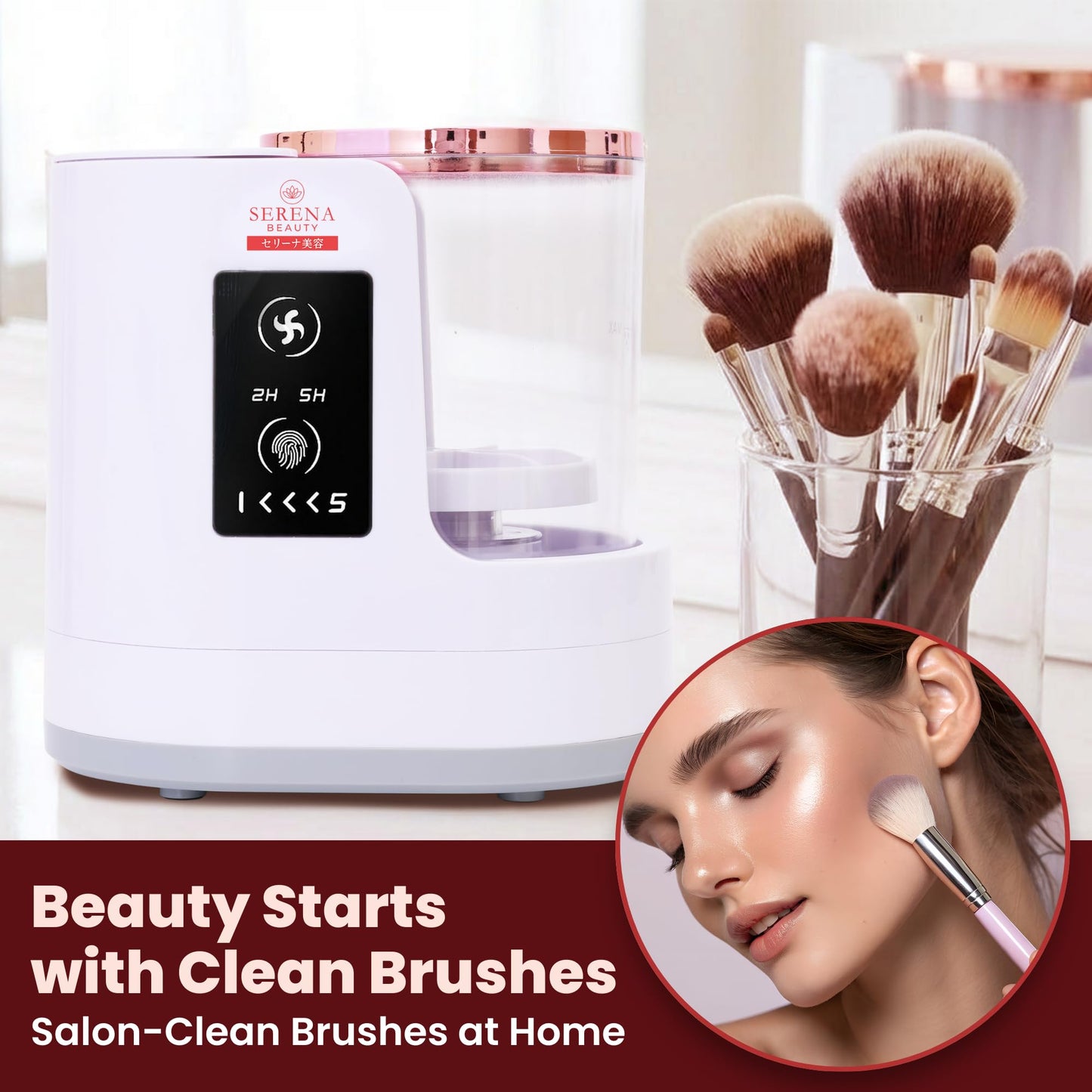 Serena Beauty 3-in-1 Electric Makeup Brush Cleaner Machine – Automatic Make up Brush Cleaner & Dryer, Portable, USB Powered, 5 Min Auto-Cycle To Clean | Dries Multiple Brushes in 2H -5H Drying Cycle.