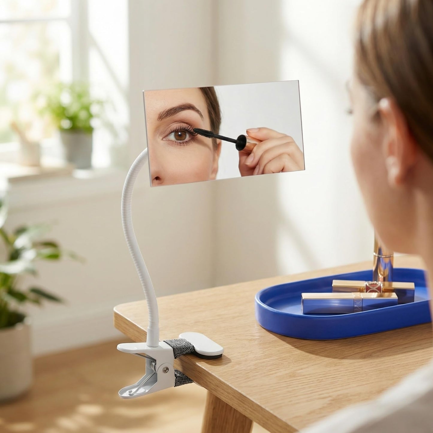 IMIKEYA Clip-On Desk Makeup Mirror for Cubicle, Anti-Peeping Privacy Mirror, Convex Rear View Desk Mirror for Office Computer Monitor, Adjustable Gooseneck Clamp Mirror