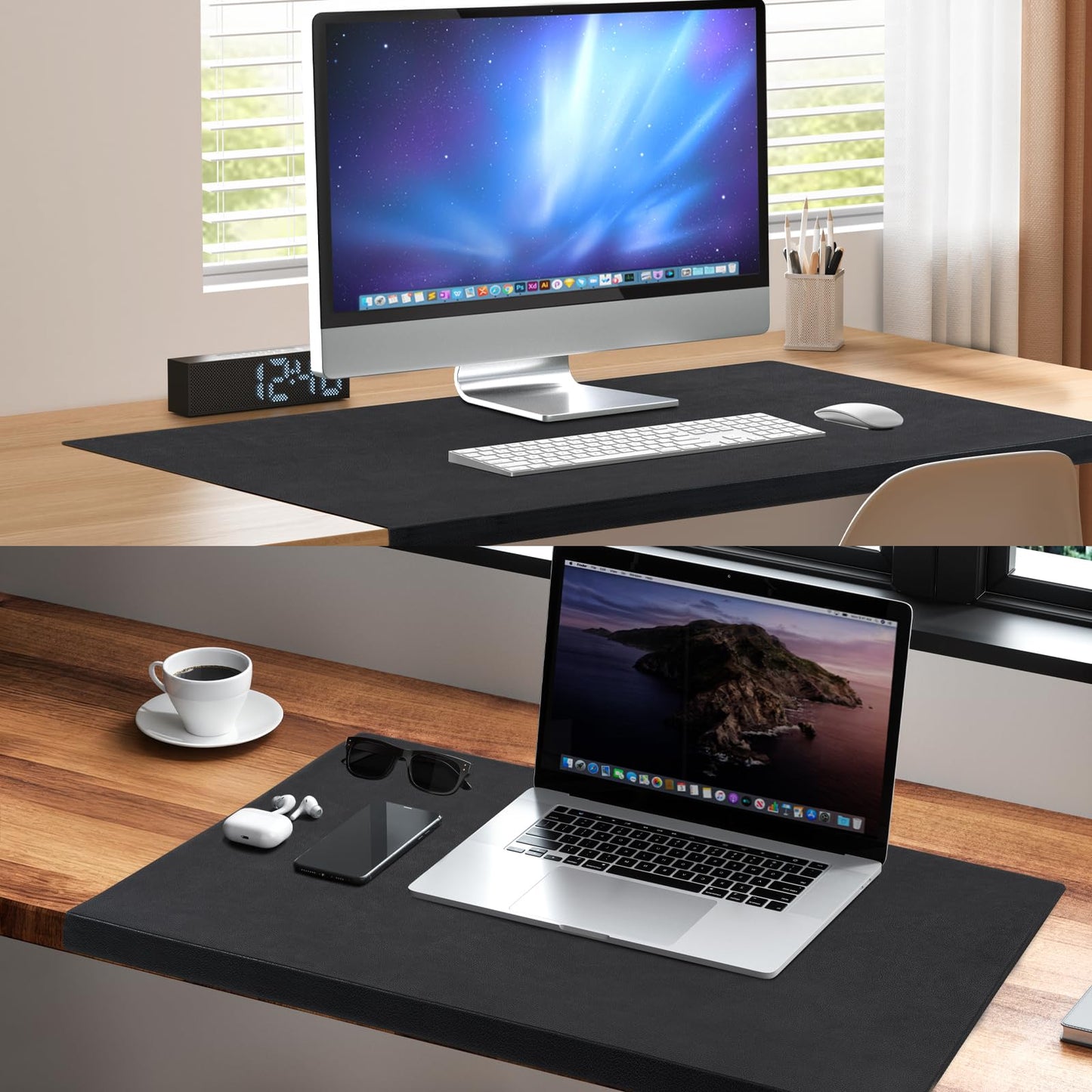 AKOZLIN Desk Pad Protector with Edge Office Anti-Push Desk Cover Mat with Lip Waterproof TPU Surface Desk Blotter with Lip Mouse Mat 23.6"x 13.8"